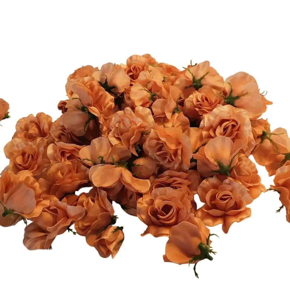 105 Peach Orange Satin Rose Head Lot Open Roses Buds Stemless Wedding Craft